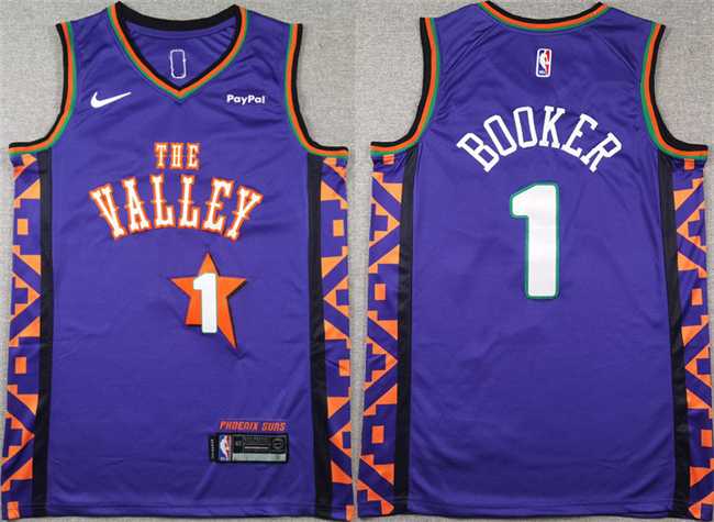 Mens Phoenix Suns #1 Devin Booker Purple 2024-25 City Edition Stitched Basketball Jersey